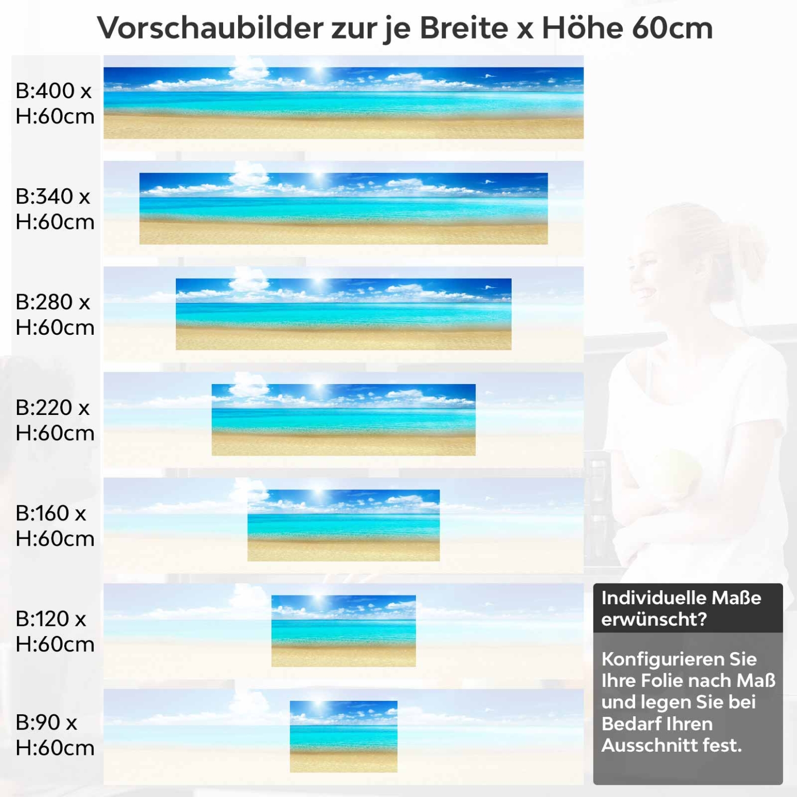 Küchenrückwand Folie Lagune Variantenauswahl Vorschaubild Höhe 60cm