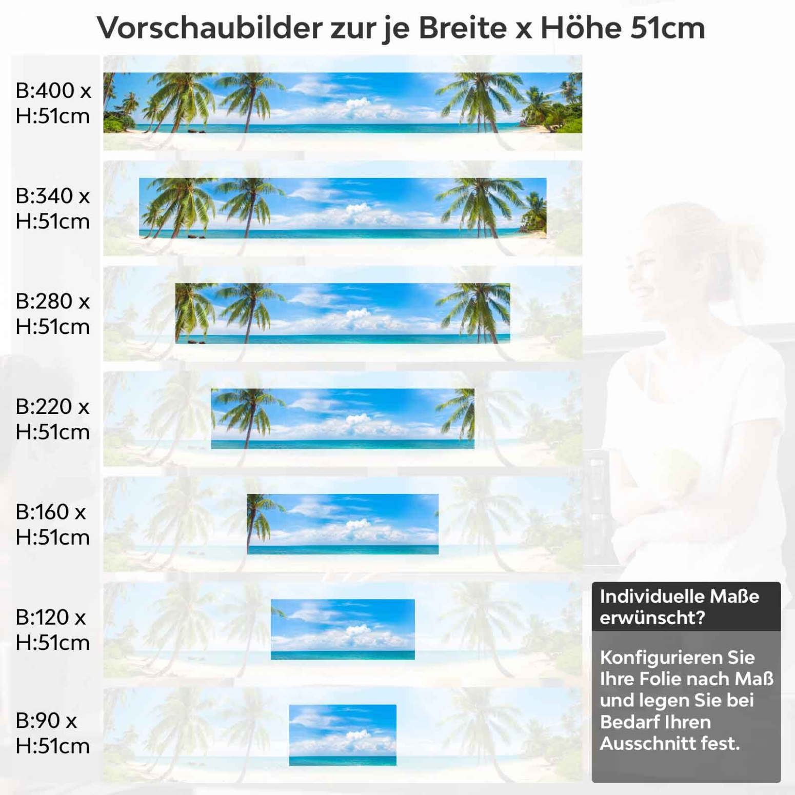 Küchenrückwand Folie Tropenstrand Höhe 51cm
