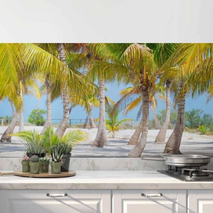 Küchenrückwand Folie Palmenhain Sandstrand