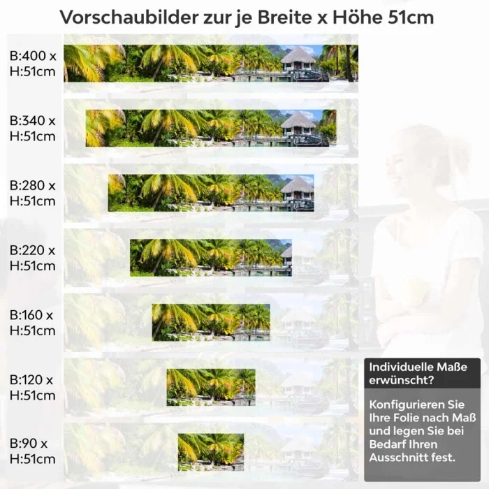 Küchenrückwand Folie tropische Hütte am Steg Höhe 51cm