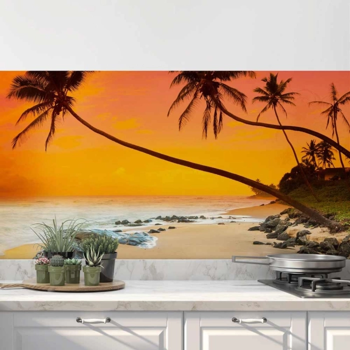 Küchenrückwand Folie goldener Himmel über dem Strand