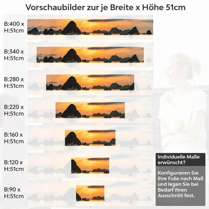 Küchenrückwand Folie Inselfelsen im Abendlicht Höhe 51cm