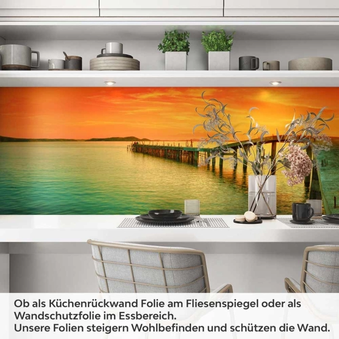 Küchenrückwand Folie Steg & Ozean im Abendlicht Artikelbild 1