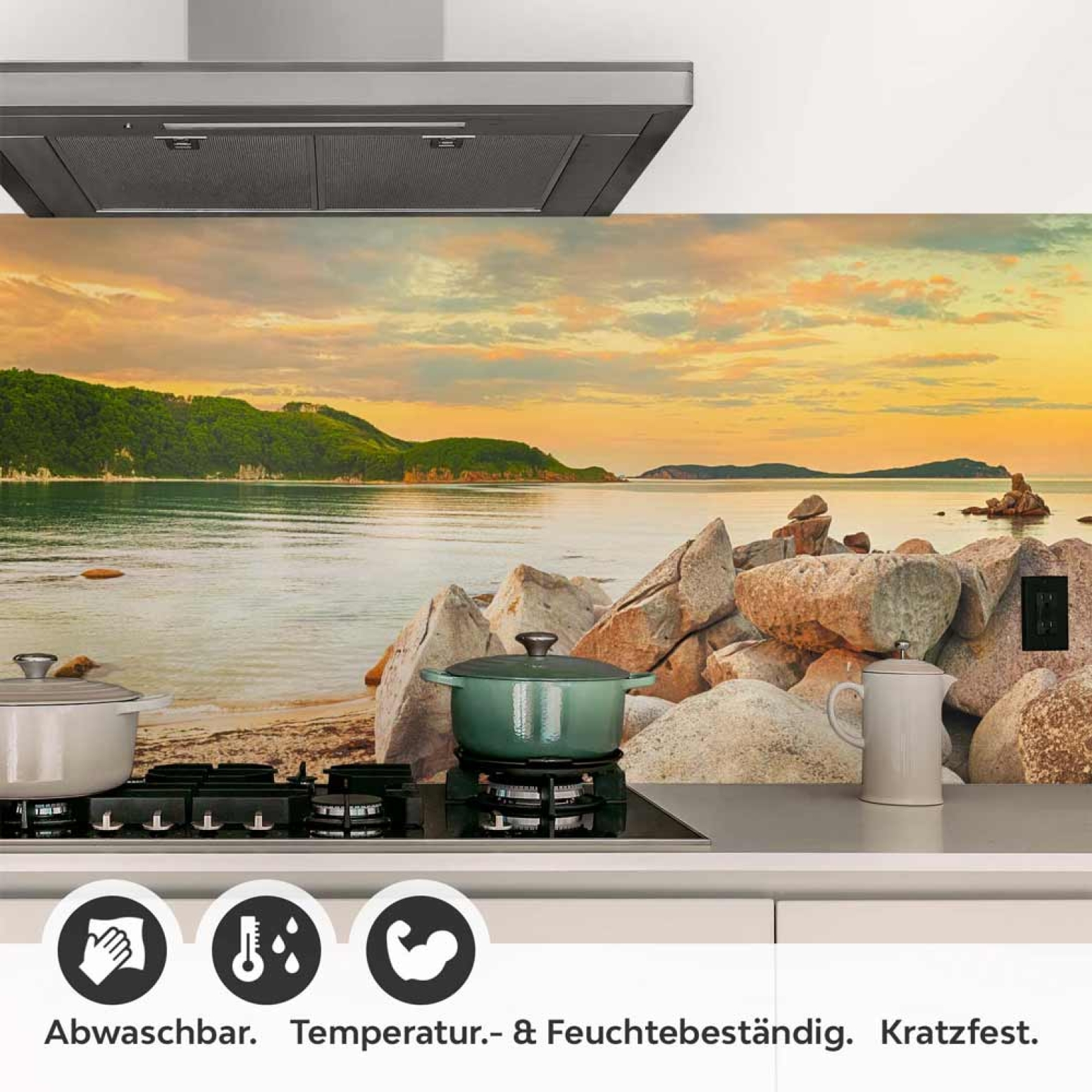 Küchenrückwand Folie felsige Küste & grüne Hügel am Meer Detailbild 1