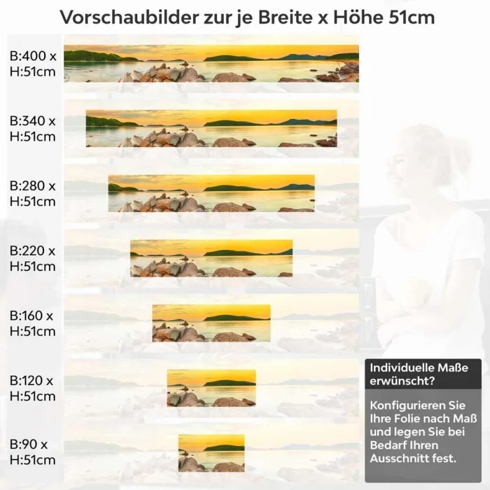 Küchenrückwand Folie felsige Küste & grüne Hügel am Meer Höhe 51cm