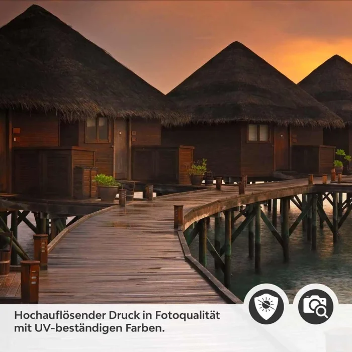 Küchenrückwand Folie Holzsteg mit Bungalows im Meer Detailbild 2