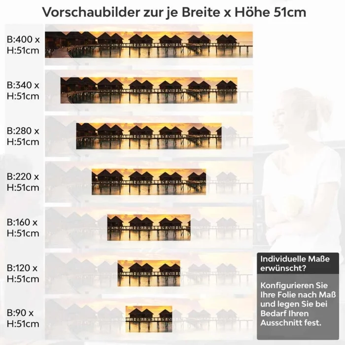 Küchenrückwand Folie Holzsteg mit Bungalows im Meer Höhe 51cm