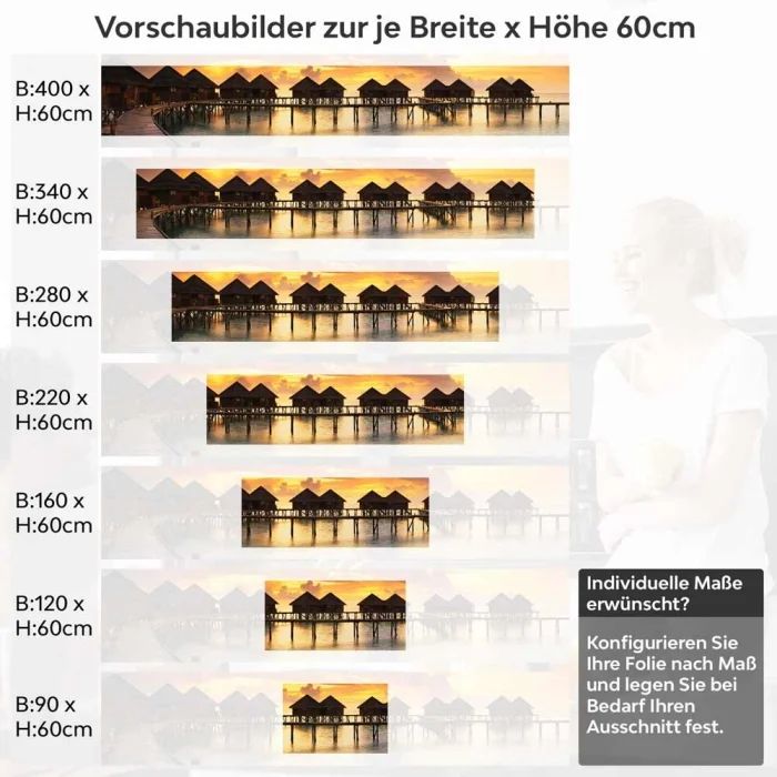 Küchenrückwand Folie Holzsteg mit Bungalows im Meer Höhe 60cm