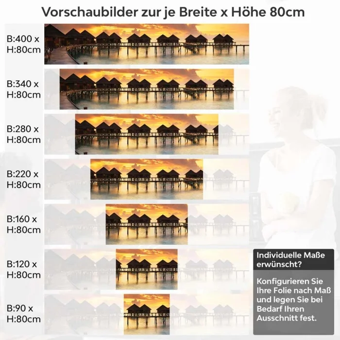 Küchenrückwand Folie Holzsteg mit Bungalows im Meer Höhe 80cm