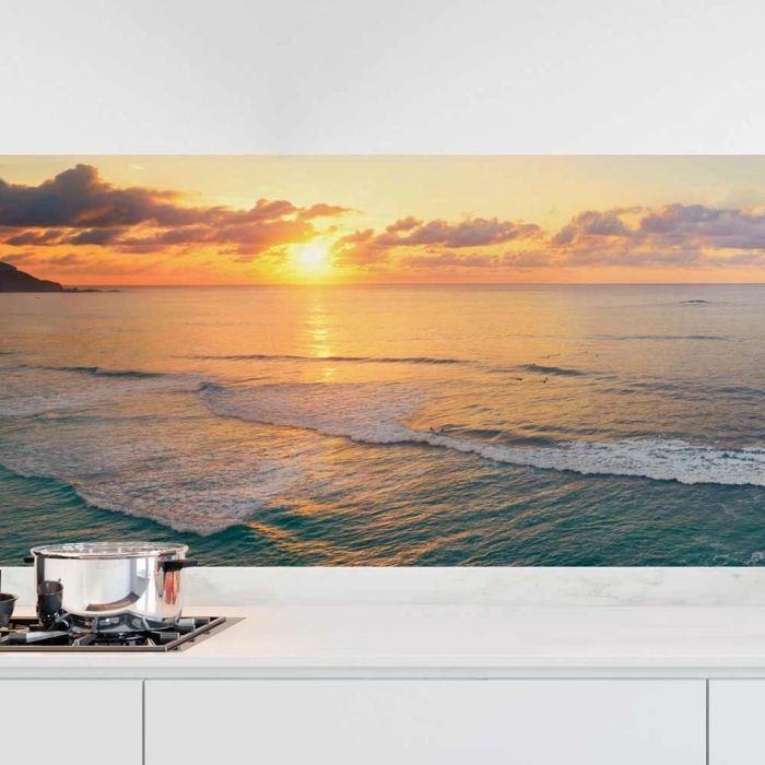 Küchenrückwand Folie blau roter Meereshorizont