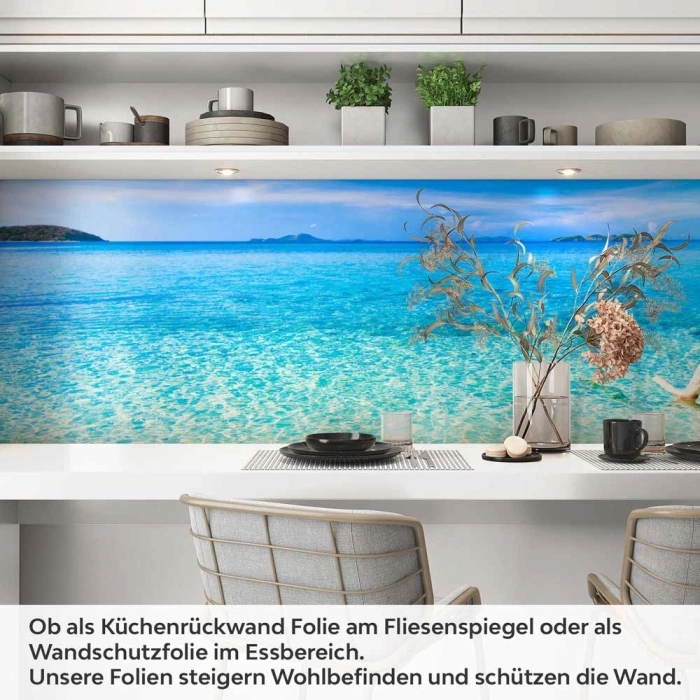 Küchenrückwand Folie Treibholz im kristallklarem Meer Artikelbild 1