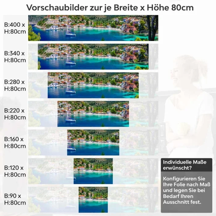 Küchenrückwand Folie Segelschiff vor buntem Küstendorf Höhe 80cm