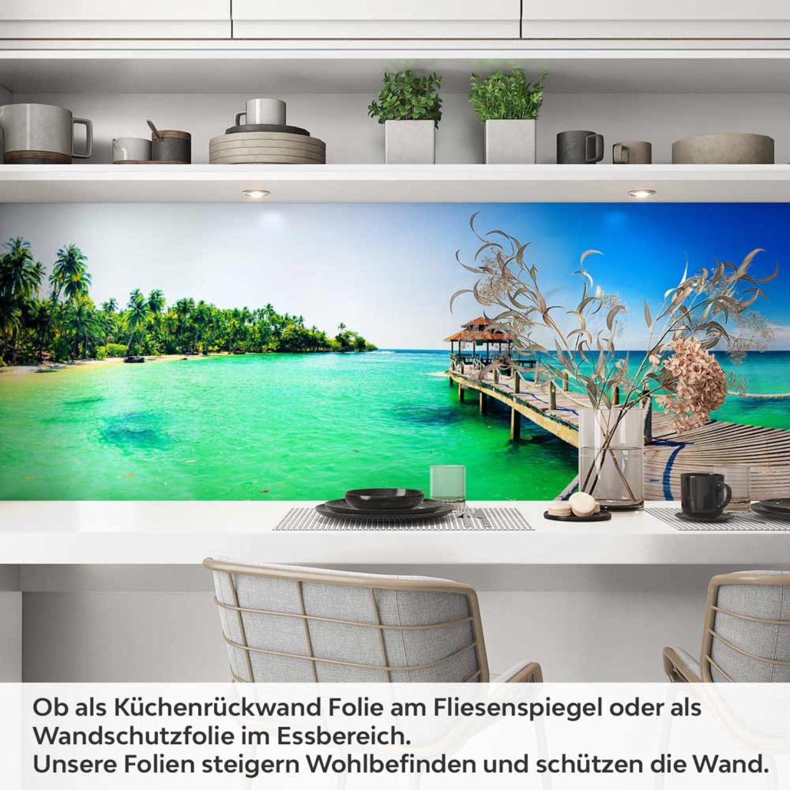 Küchenrückwand Folie Weite Lagune und tropisches Inselidyll Artikelbild 1