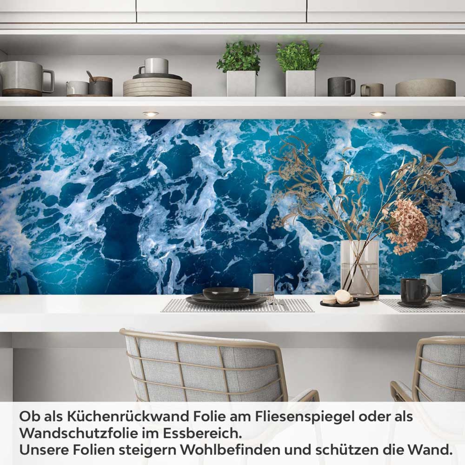 Küchenrückwand Folie blaues Meer mit Schaum Detailbild 1