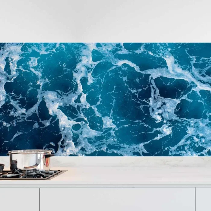 Küchenrückwand Folie blaues Meer mit Schaum Hauptbild 1