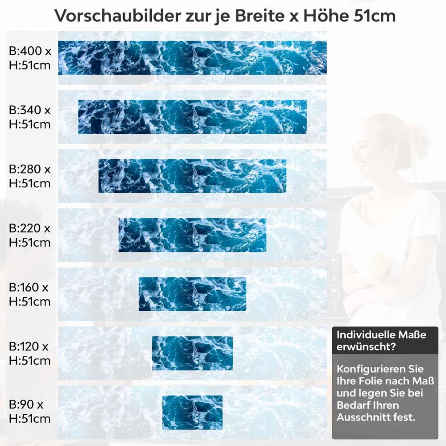 Küchenrückwand Folie blaues Meer mit Schaum Höhe 51cm