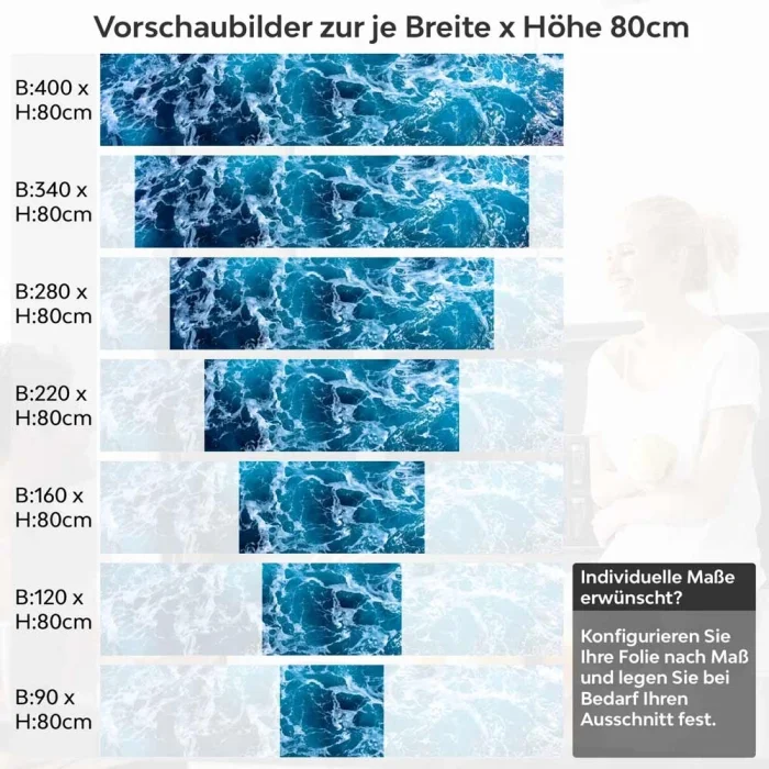 Küchenrückwand Folie blaues Meer mit Schaum Höhe 80cm