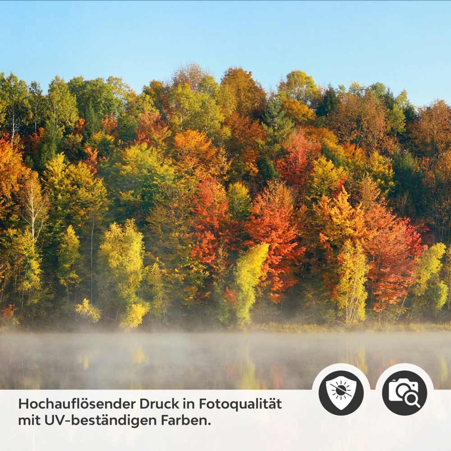 Küchenrückwand Folie Herbstpanorama mit Nebelschleier am See Detailbild 2