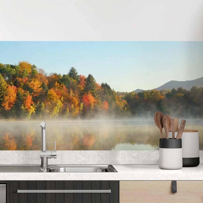 Küchenrückwand Folie Herbstwald - Stimmungsvolle Natur am Morgen