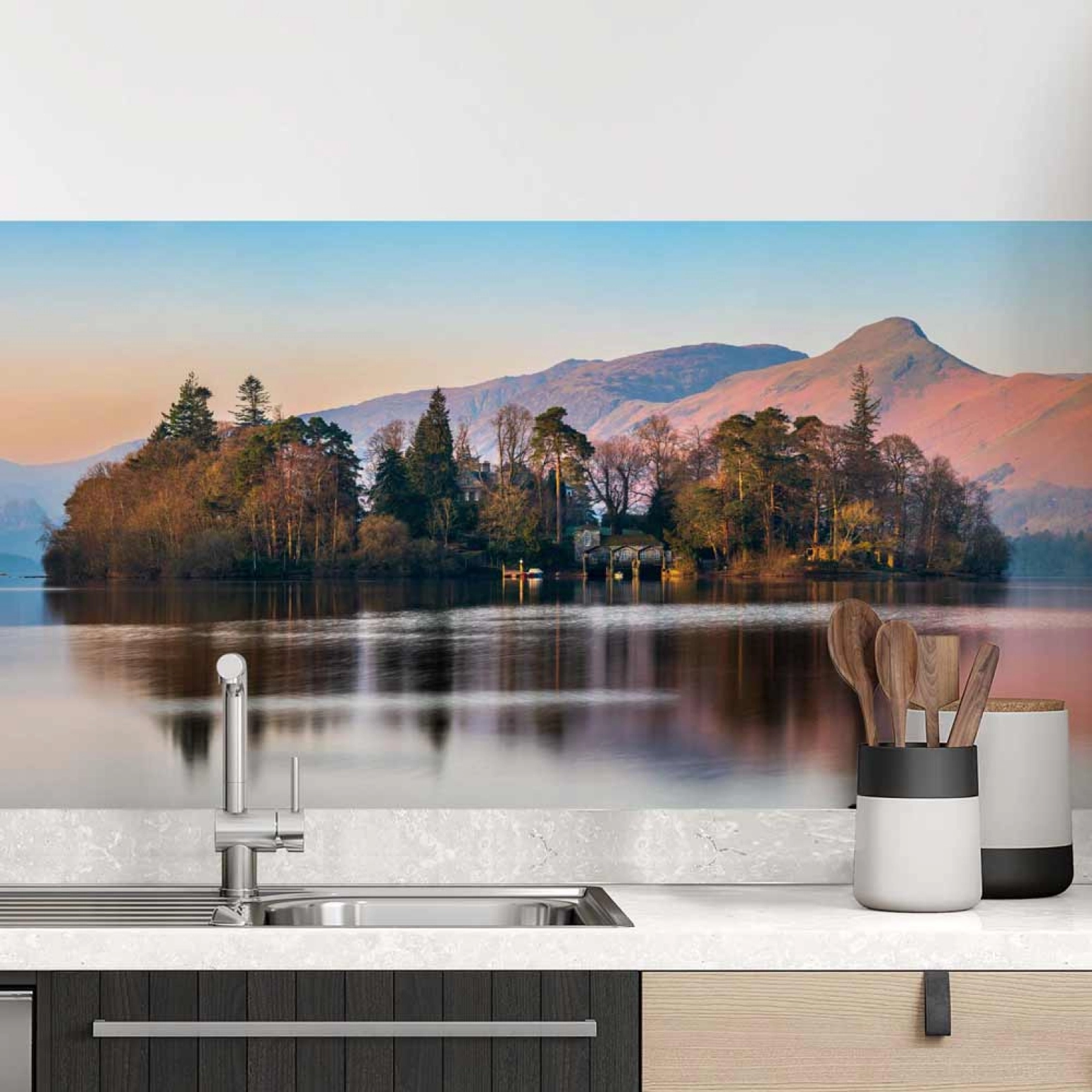 Küchenrückwand Folie Berg & See im Panorama