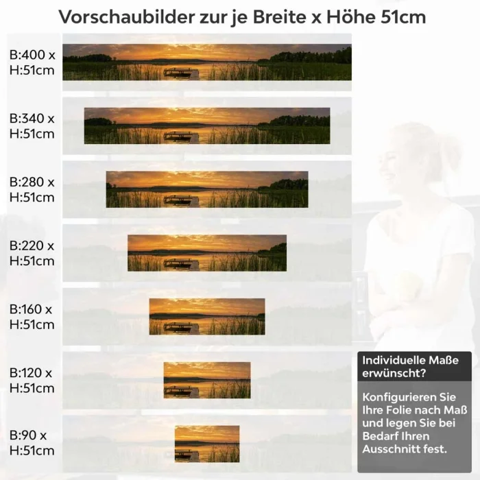 Küchenrückwand Folie Steg im See zum Sonnenuntergang Höhe 51cm