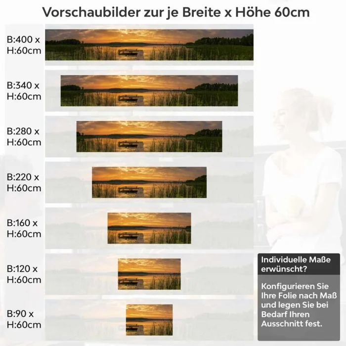 Küchenrückwand Folie Steg im See zum Sonnenuntergang Höhe 60cm