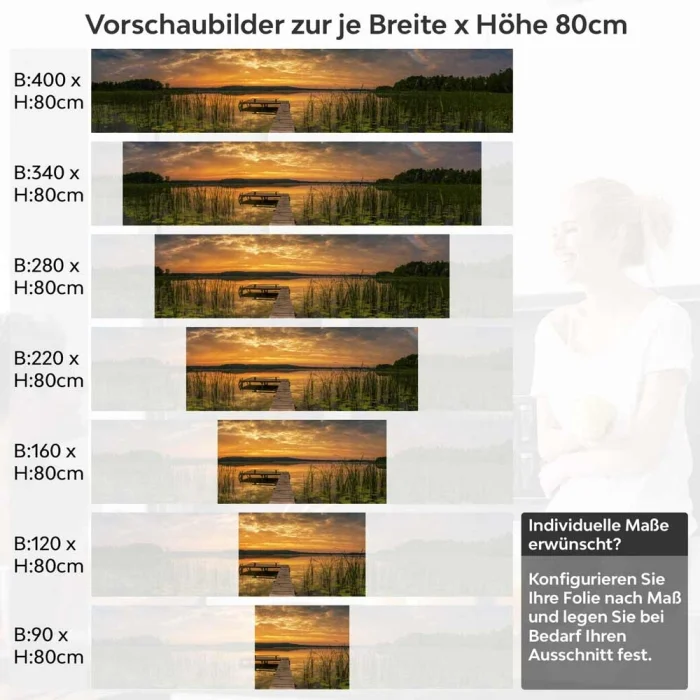 Küchenrückwand Folie Steg im See zum Sonnenuntergang Höhe 80cm