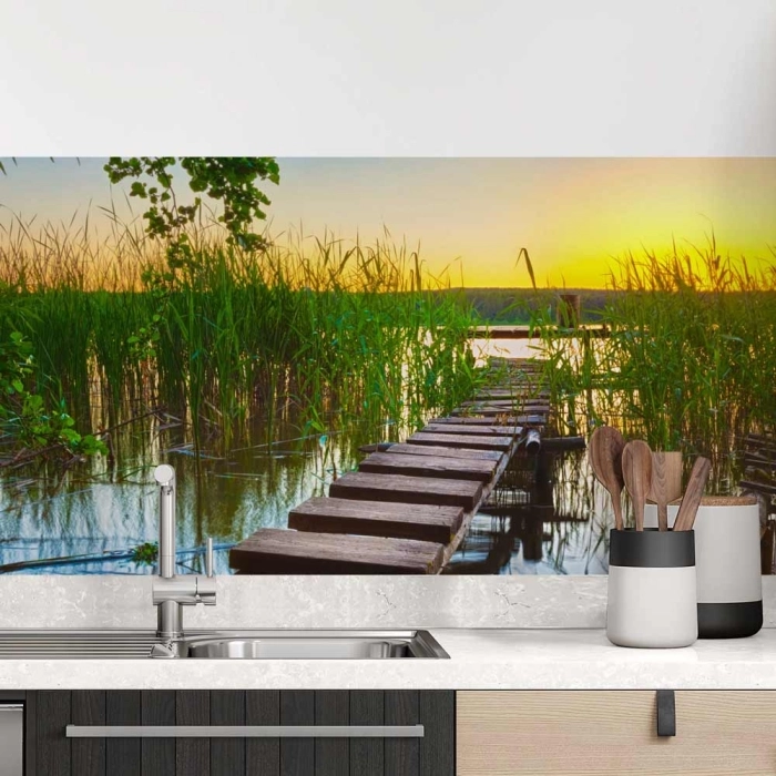Küchenrückwand Folie Steg im Seeidylle