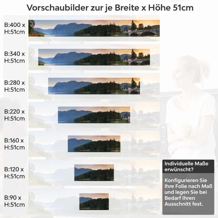 Küchenrückwand Folie Steinbrücke am See Höhe 51cm