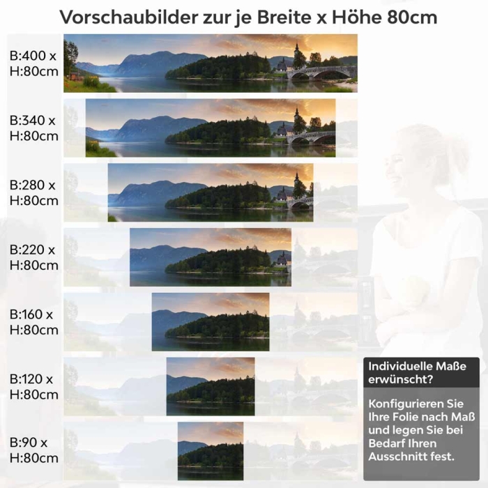 Küchenrückwand Folie Steinbrücke am See Höhe 80cm