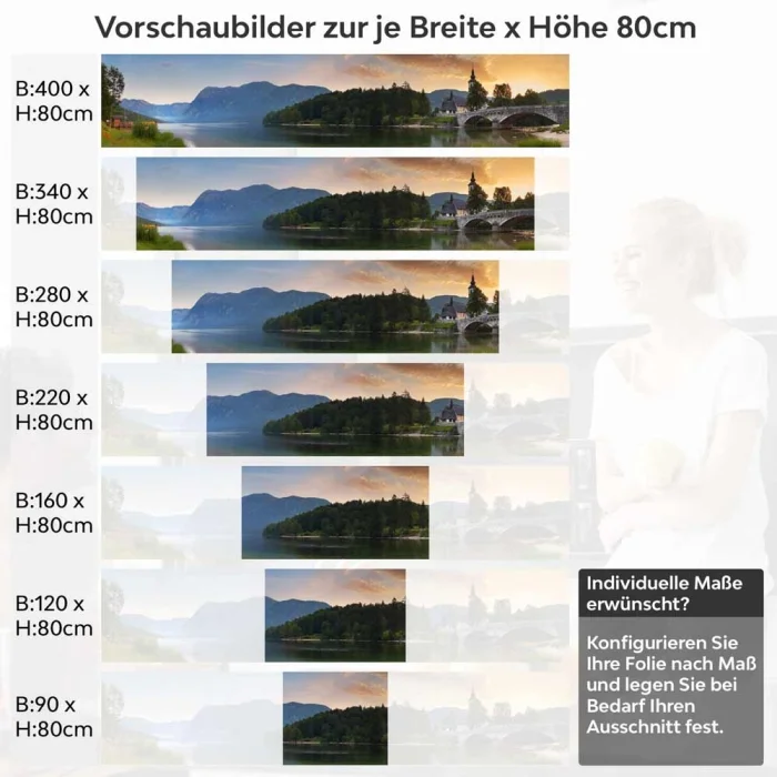 Küchenrückwand Folie Steinbrücke am See Höhe 80cm
