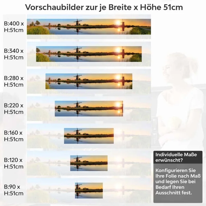 Küchenrückwand Folie Windmühlen Kinderdijk Höhe 51cm
