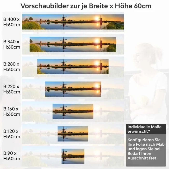 Küchenrückwand Folie Windmühlen Kinderdijk Höhe 60cm