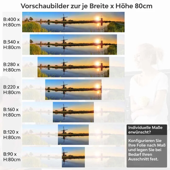 Küchenrückwand Folie Windmühlen Kinderdijk Höhe 80cm