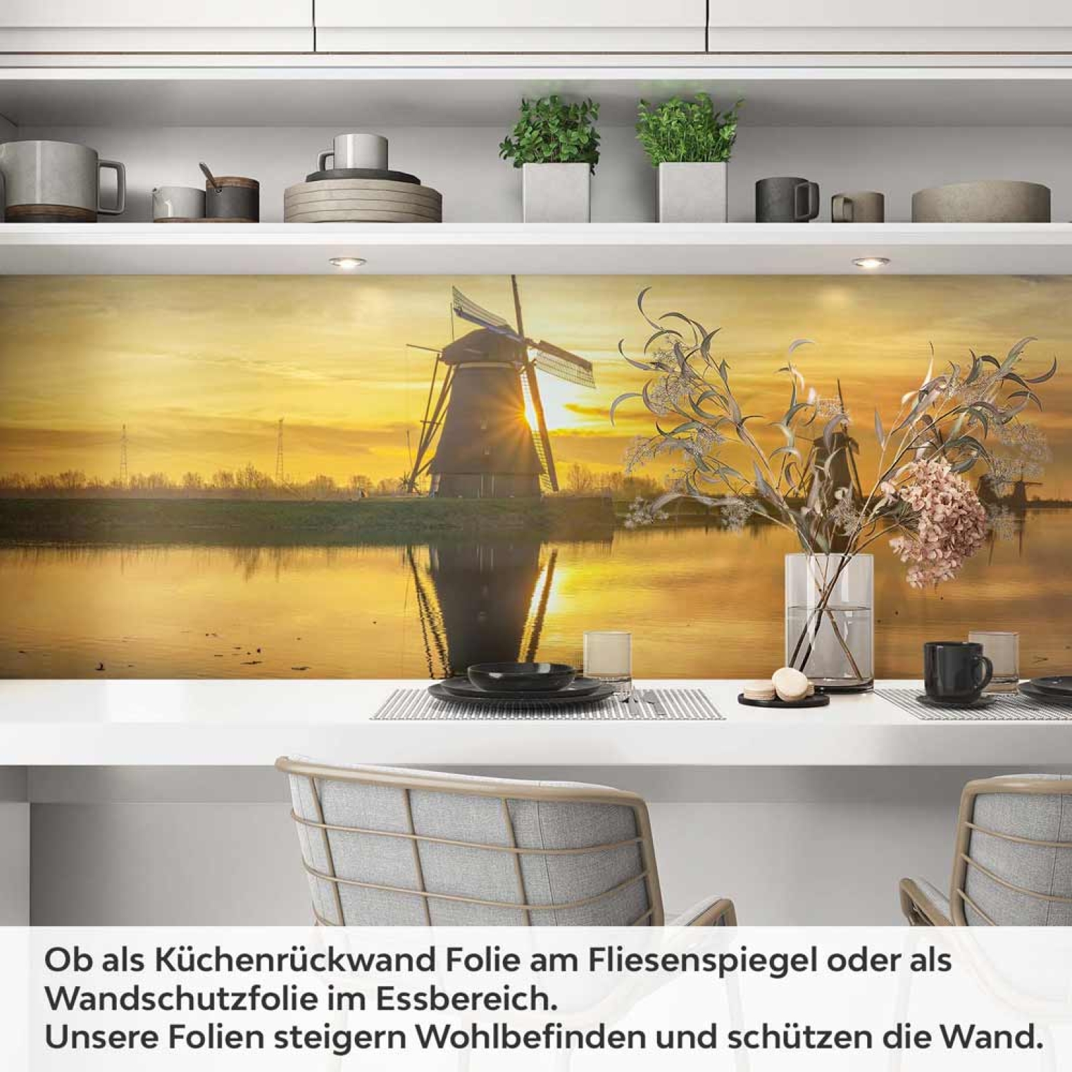 Küchenrückwand Folie Mühlenlandschaft am Wasser Artikelbild 1