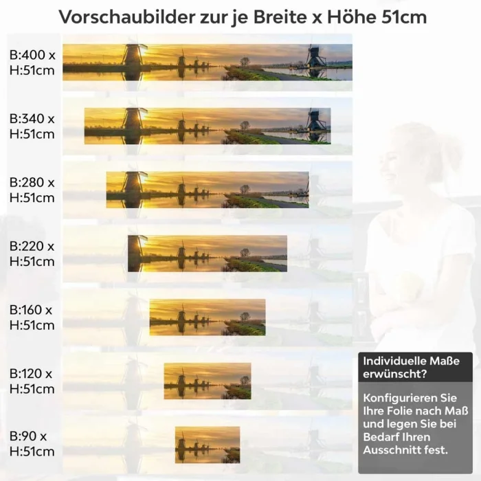 Küchenrückwand Folie Mühlenlandschaft am Wasser Höhe 51cm