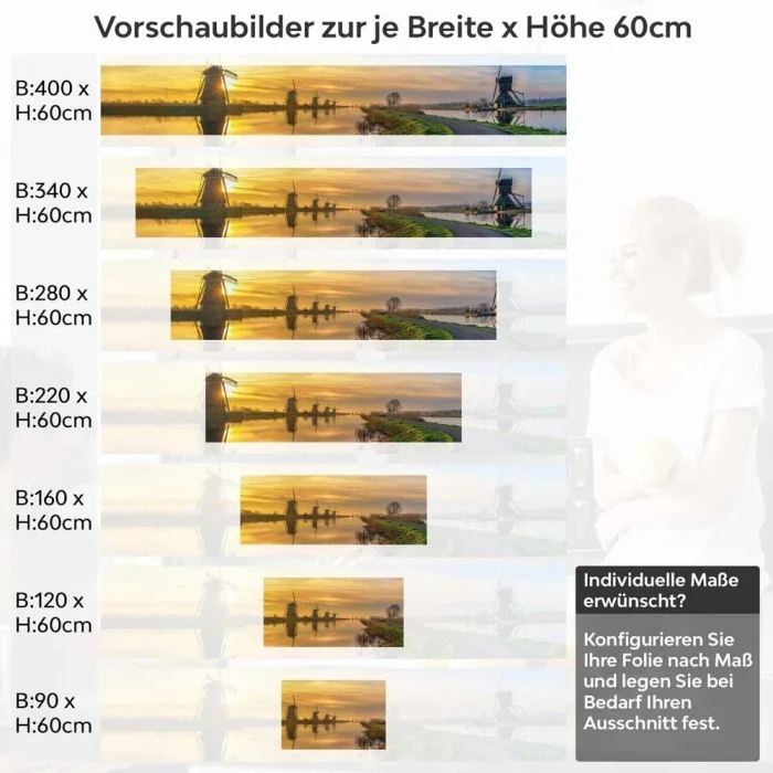Küchenrückwand Folie Mühlenlandschaft am Wasser Höhe 60cm