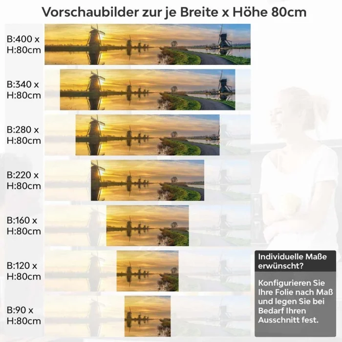 Küchenrückwand Folie Mühlenlandschaft am Wasser Höhe 80cm