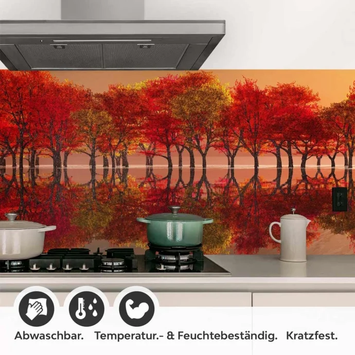 Küchenrückwand Folie Bäume am See - Herbstliche Natur Detailbild 1