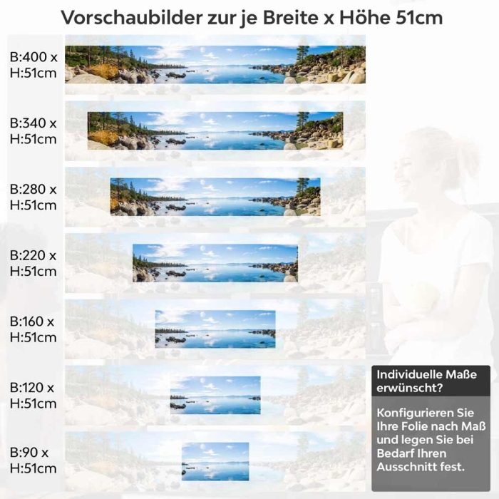 Küchenrückwand Folie Klarer See - Natur und Sonne Höhe 51cm