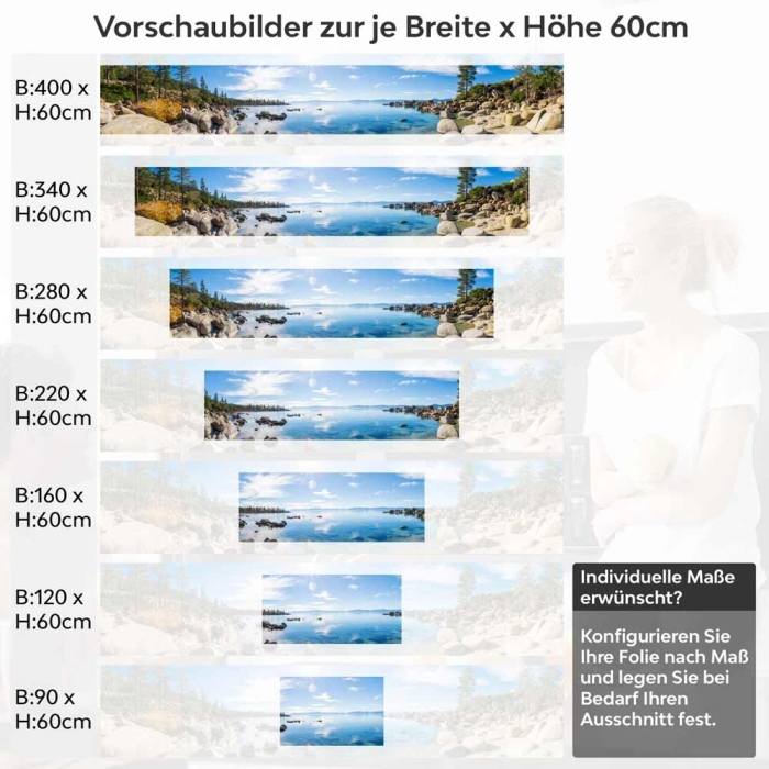 Küchenrückwand Folie Klarer See - Natur und Sonne Höhe 60cm