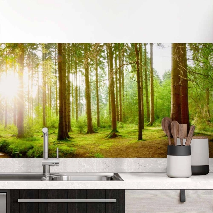 Küchenrückwand Folie Bach im Wald