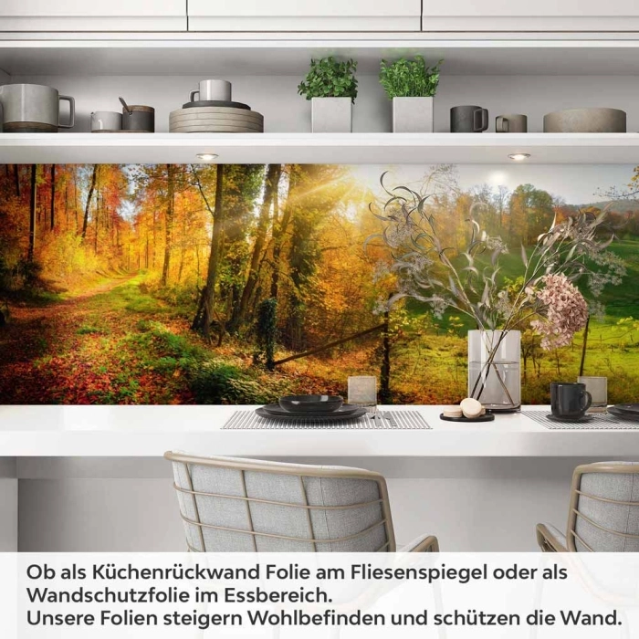 Küchenrückwand Folie Weg durch den Wald im Herbst Artikelbild 1