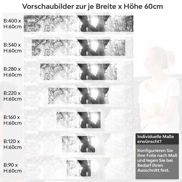 Küchenrückwand Folie Baum im Licht - Schwarz-Weiß Waldmotiv Höhe 60cm