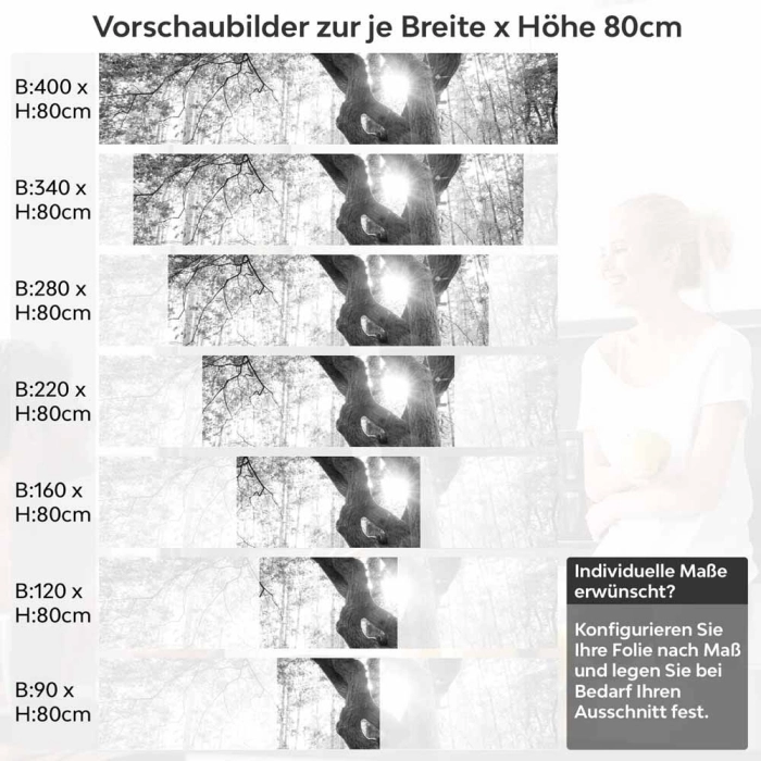 Küchenrückwand Folie Baum im Licht - Schwarz-Weiß Waldmotiv Höhe 80cm