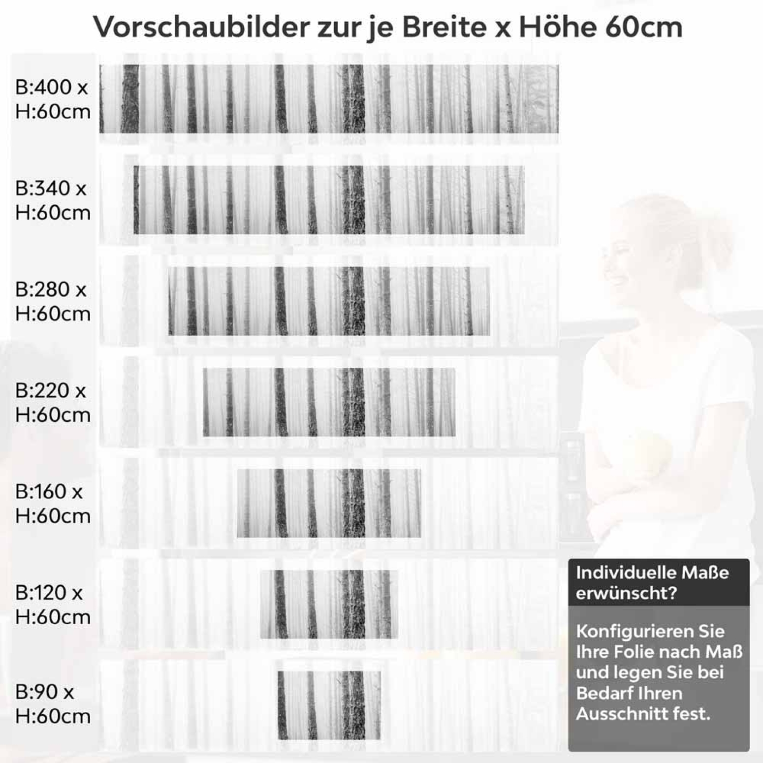 Küchenrückwand Folie Mystischer Wald - Baumstämme im Nebel Höhe 60cm