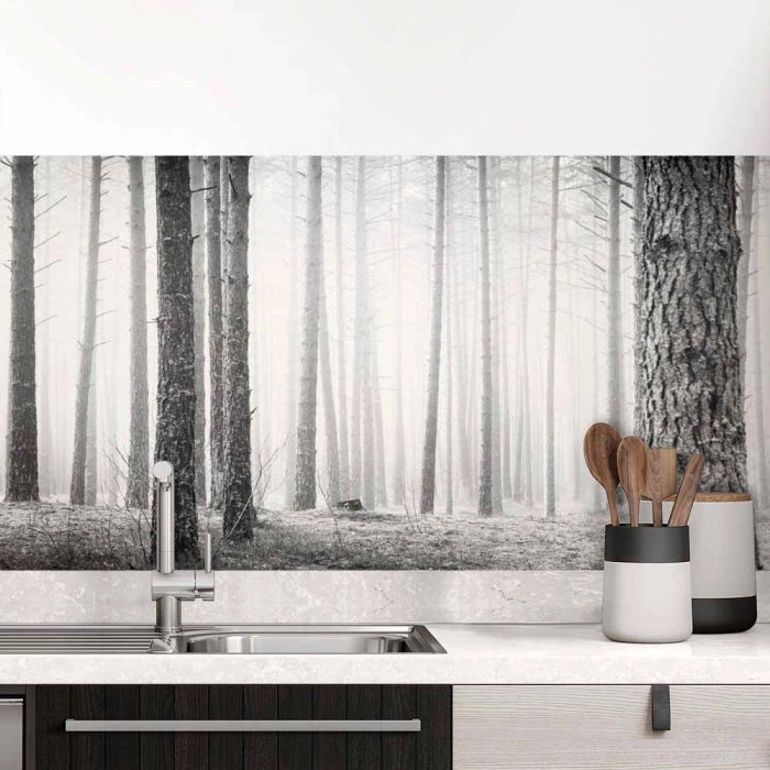 Küchenrückwand Folie Monochromer Wald - Harmonie und Mystik