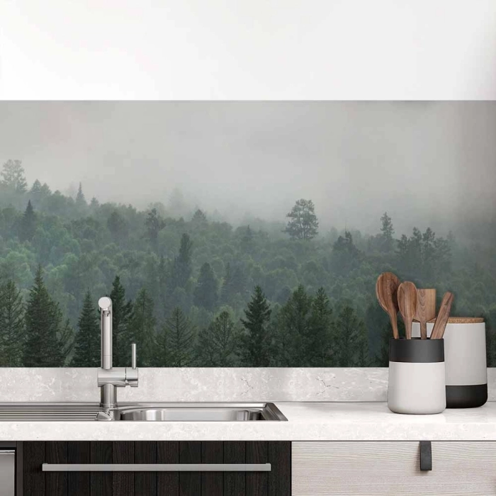 Küchenrückwand Folie Wald im Nebel