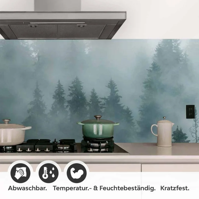 Küchenrückwand Folie Nebel und Tannen - Ein Hauch von Naturmystik Detailbild 1