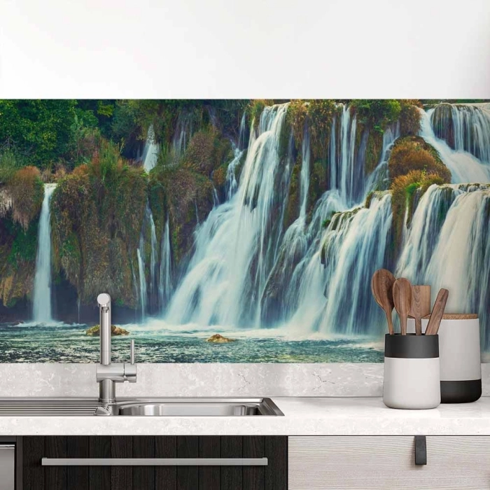 Küchenrückwand Folie Wald & Wasserfall